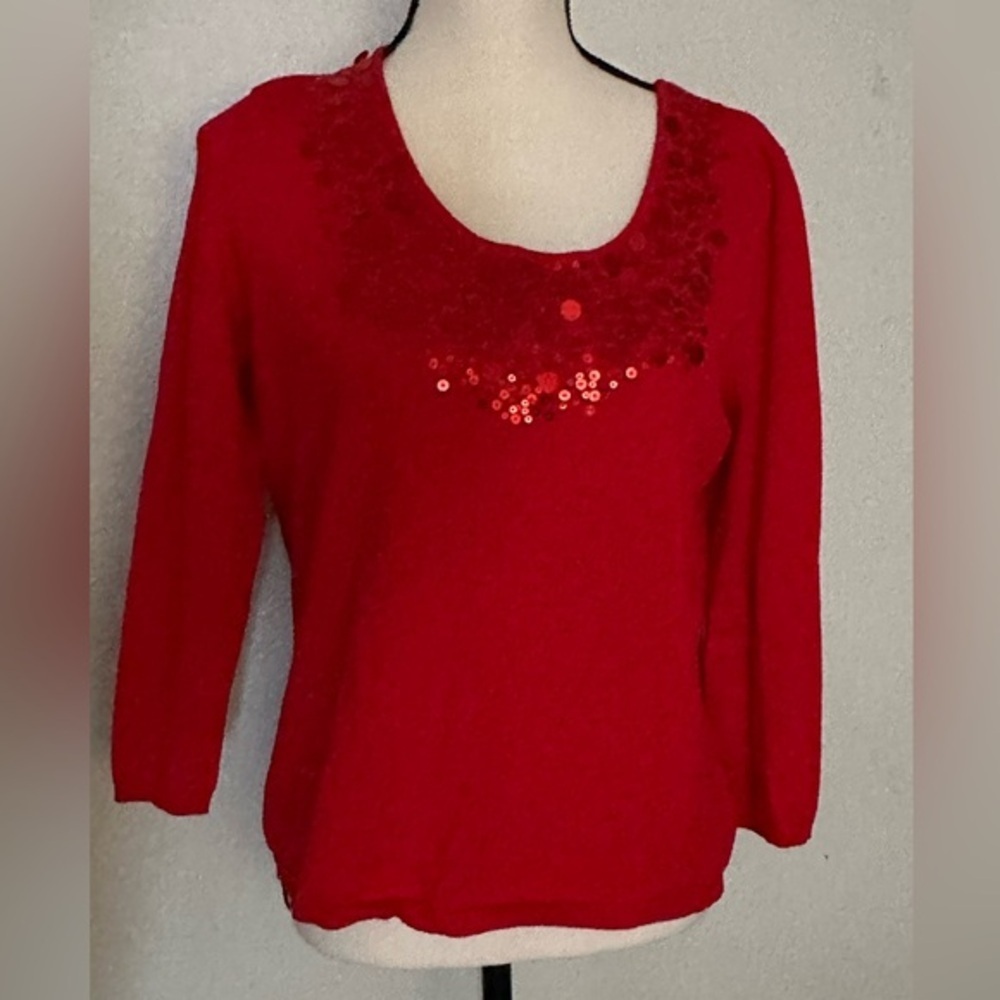 Ruby Rd red sequined shirt size L